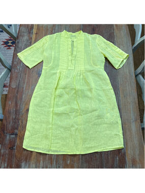 120% Lino Yellow Linen Pintuck Tunic Dress Made in Morocco Women's Size 38/S